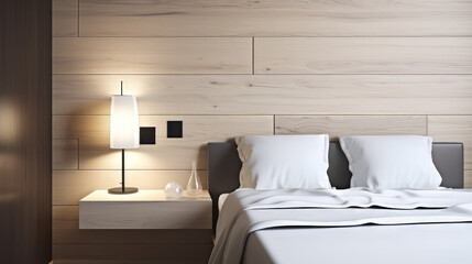 A contemporary kitchen featuring built-in appliances, polished marble flooring, sleek minimalist cabinetry, 