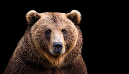 Obraz premium Front View of Brown Bear Isolated on Black Background: Portrait of Kamchatka Bear (Ursus arctos beringianus)