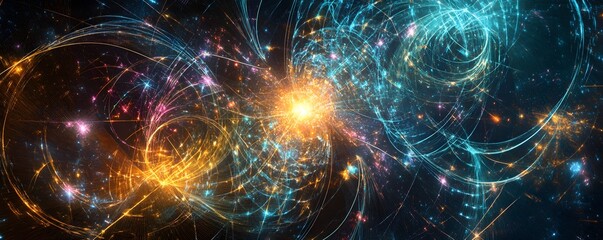 An abstract representation of cosmic energy, blending vibrant hues of blue and orange. This artistic piece captures the essence of the universe and its captivating forces.