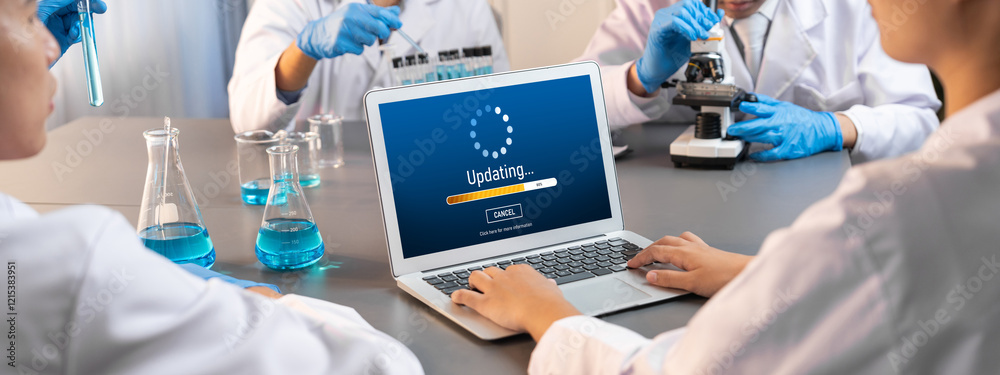 Poster software update on computer for brisk version of device software upgrade