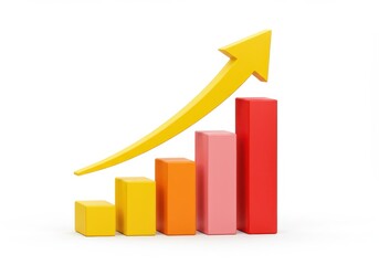 A 3D illustration of a bar graph symbolizing data or progress isolated on white background