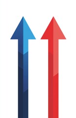 Red and blue arrows pointing up in a flat vector design.