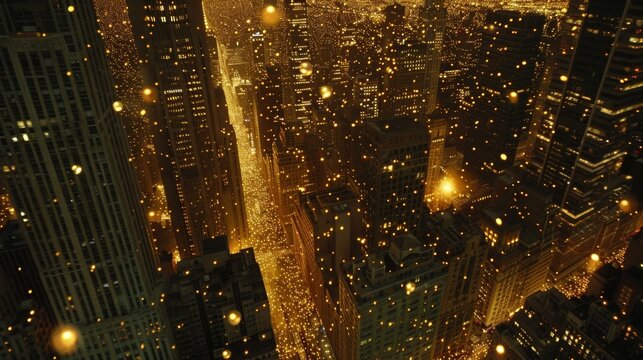 Illuminated business connections  glowing icons representing b2b concepts above a night cityscape