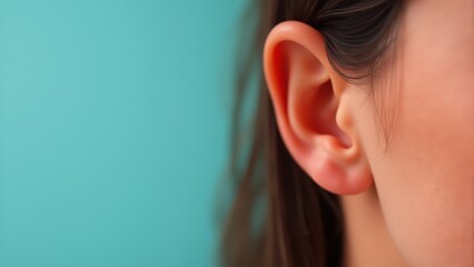 Fototapeta premium Close-up of a human ear revealing intricate details and skin texture in soft light