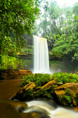 Scenic view of Fowzi Waterfall located in Maliau Basin Conservation Area in Sabah, Malaysia