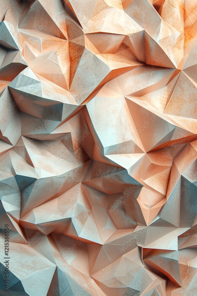 Poster geometric polygonal shapes creating a textured relief background in shades of beige and blue