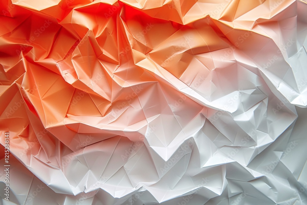 Poster Abstract background with geometric pattern created from crumpled paper texture in orange and white