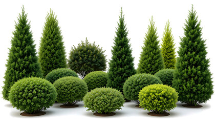 Ornamental Shrubs and Topiary Collection: Boxwood, Japanese Holly, and Dwarf Alberta Spruce for Elegant Landscaping