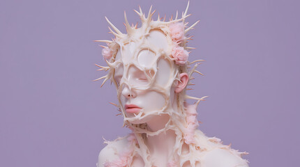 Person with Sharp Thorn-like Hairstyle and Pink Floral Details