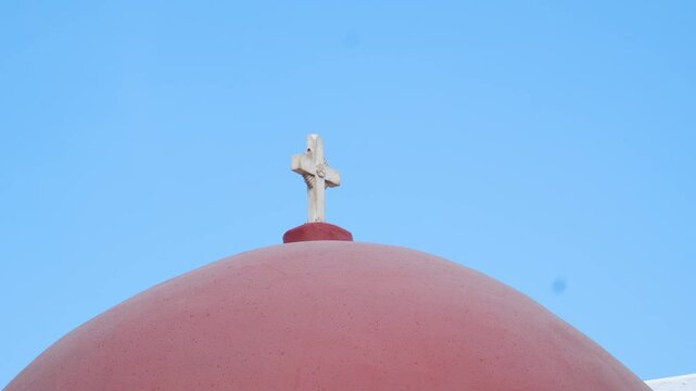 Greece Mykonos Canvas Art Red Dome And Bell Tower Of Greek Orthodox Church On Mykonos By Zoe Schumacher
