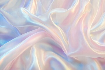 Obraz premium A silky flowing fabric with an iridescent sheen displaying soft pastel hues of white, pink and blue