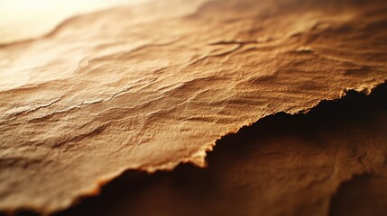 Aged paper texture, close-up, sunlight, background blur, design