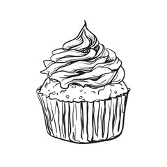 Hand drawn vector ink style decorative illustration of coffee in a cup on white background