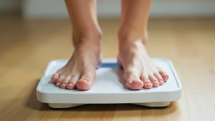 Fototapeta premium Weighing in on health with determination in a minimalist setting