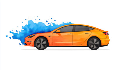Obraz premium vibrant orange car with splash of blue watercolor background