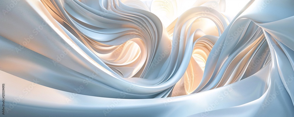 Poster Abstract background with flowing white and golden fabric creating swirling patterns