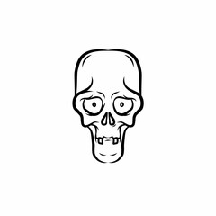 Minimalist hand drawn vector skull with wide eyes and a goofy expression, perfect for quirky, Halloween, or cartoon themed designs.