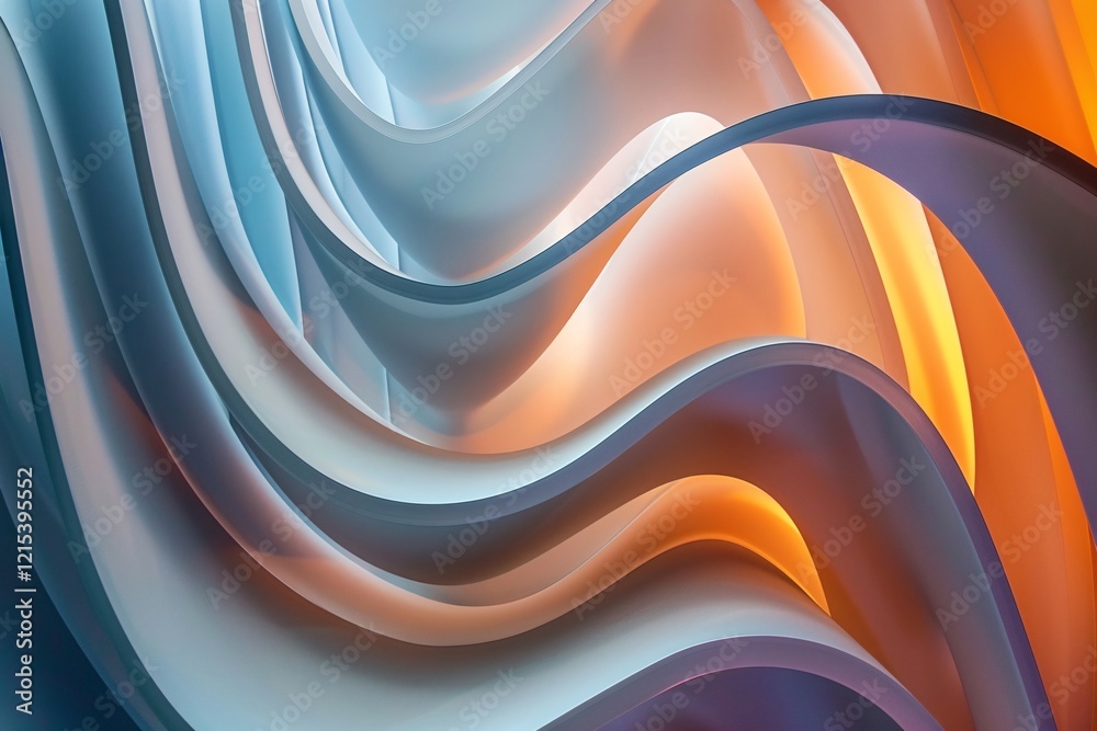 Aufkleber Diagonal flowing smooth orange and blue wavy shapes in abstract background