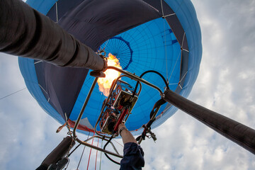 Burner in a hot air balloon in flight