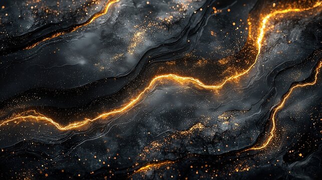 Luxurious and chic graphic design with a black base, with elegant gold lines and subtle splashes of light particles. The overall atmosphere is sophisticated and modern, with gold accents.