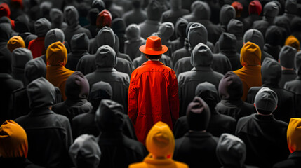 Obraz premium The Defiant Individual: A Bold Expression of Nonconformity in a Monochrome World