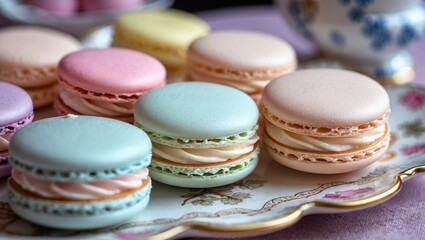 Obraz premium Festive Macarons on a Decorative Plate