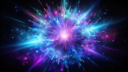 Fototapeta premium Galactic explosion with purple and blue colors in a deep black background wallpaper, cosmic radiation, celestial events, supernovae remnants