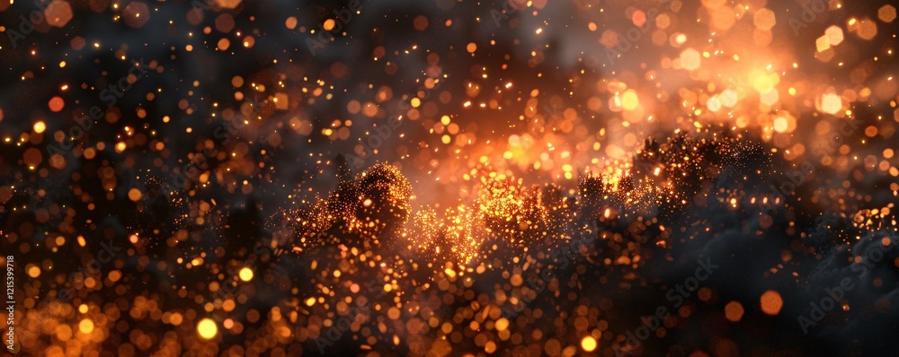 Poster Glowing particles floating in abstract background