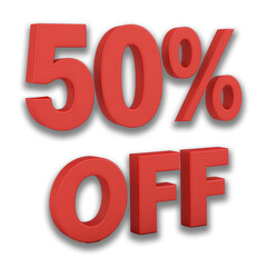 3D Red and White 50% Off Text Design for Shopping Discounts and Promotions on Transparent Background 2