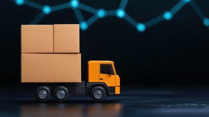 delivery truck carrying stacked boxes on dark background