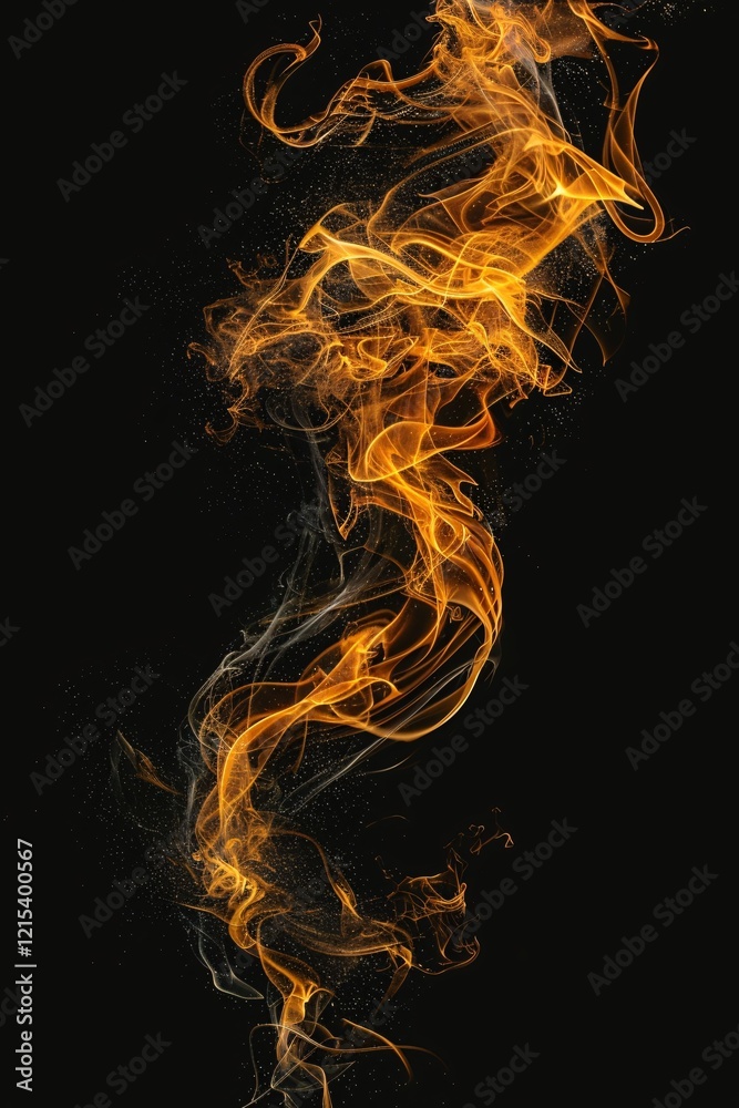 Aufkleber Orange smoke creates wavy patterns with particles against a dark backdrop