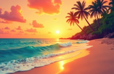 Motion blurs tropical sunset beach with a background of abstract ocean waves bokeh sunlight. summer vacation and business travel concept. Antique tone color filter style