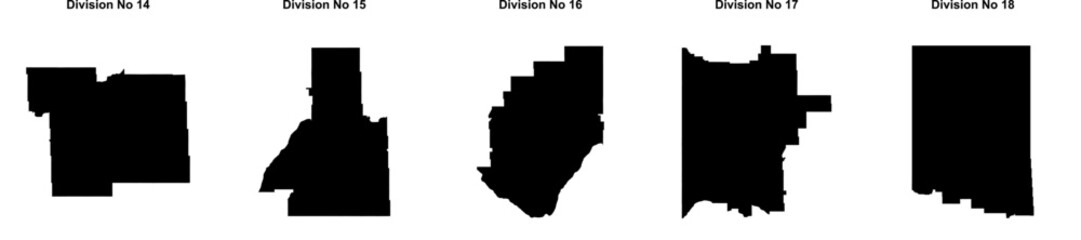 Division No 14, Division No 15, Division No 16, Division No 17, Division No 18 outline maps