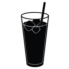 Glass of cola with ice silhouette on white background