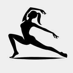 Woman Stretching Silhouette in black on a white background