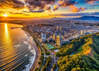 Panoramic Aerial View of Sendai City, Japan: Skyline, Coastline, and Urban Landscape