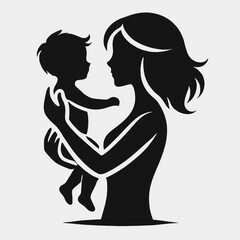 Mother and Child Silhouette in black on a white background
