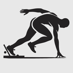 Athlete in Action Silhouette in black on a white background