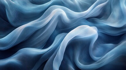 Obraz premium Blue silk fabric waves, dark background, texture, design