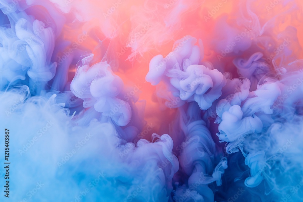 Poster abstract background with blue and pink ink dissolving in water