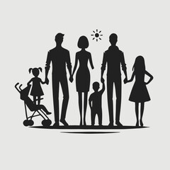 Family Silhouette in black on a white background
