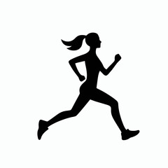 Running Woman Silhouette in black on a white background