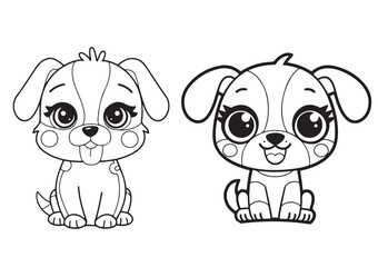 cute Dog Character Vector, Coloring Book Page with Dog, Coloring page illustration and outline dog, coloring page with Animal character for kids  