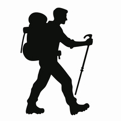  Hiker Silhouette in black on a white background