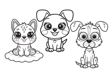 cute Dog Character Vector, Coloring Book Page with Dog, Coloring page illustration and outline dog, coloring page with Animal character for kids