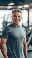 Fototapeta premium Senior man enjoys fitness in bright gym while staying active and cheerful