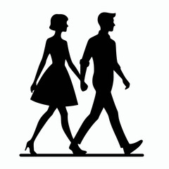  Walking Couple Silhouette in black on a white background