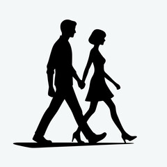  Walking Couple Silhouette in black on a white background