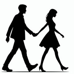  Walking Couple Silhouette in black on a white background