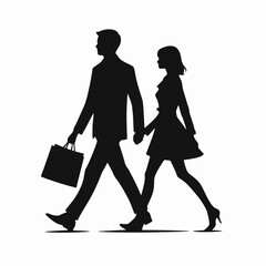  Walking Couple Silhouette in black on a white background